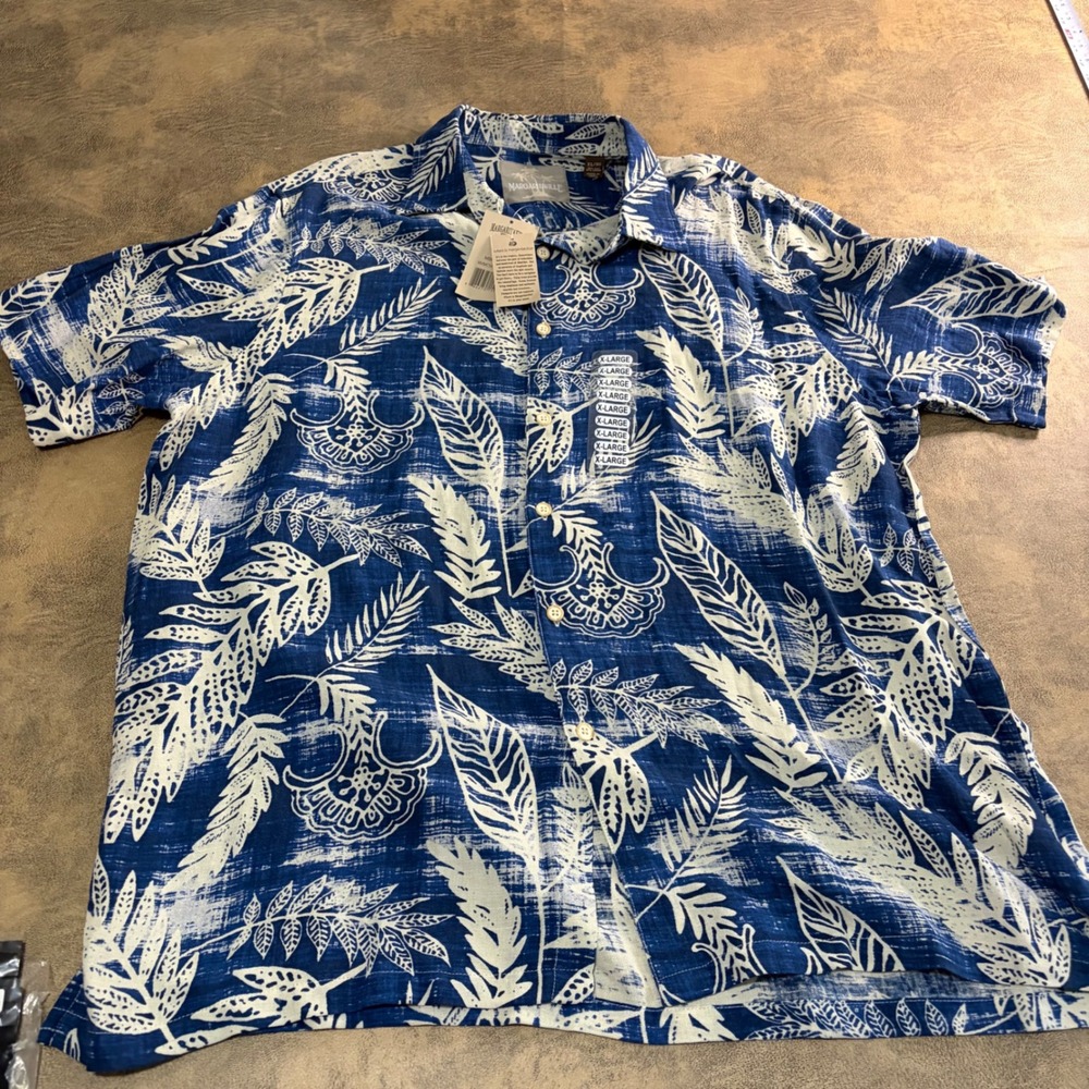 Margaritaville Button Down Shirt Mens XL Blue Tropical‎ Silk Linen MVMC141305